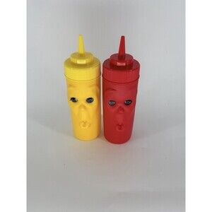 Max and Moritz Blinking Ketchup & Mustard Bottles Kikkerland Collectible Vintage